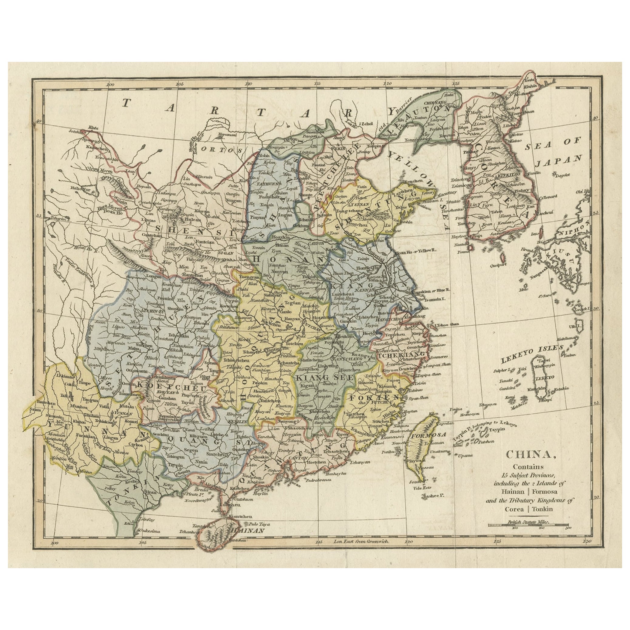 Original Old China Map, From Korea and the Sea of Japan to Teypin Island, 1803 For Sale