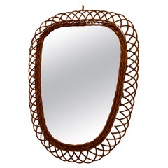 Vintage 1960s Long Bamboo Rattan Wall Mirror by Franco Albini