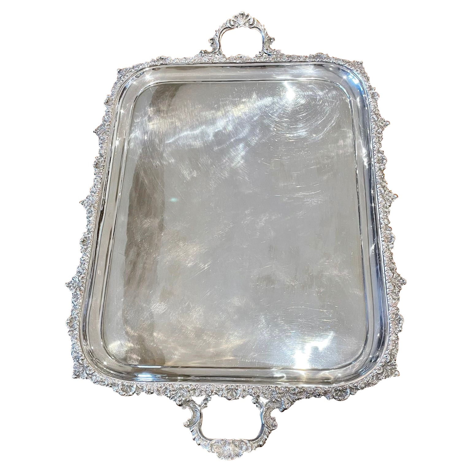 Superb Quality Large Antique Victorian Silver Plated Tea Tray For Sale