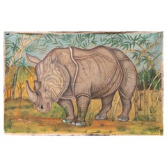 1970s Jaime Parlade's Designer Hand Painted "Rhino" Oil on Canvas