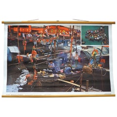 Hong Kong Residential Boats Retro Poster Rollable Wall Chart