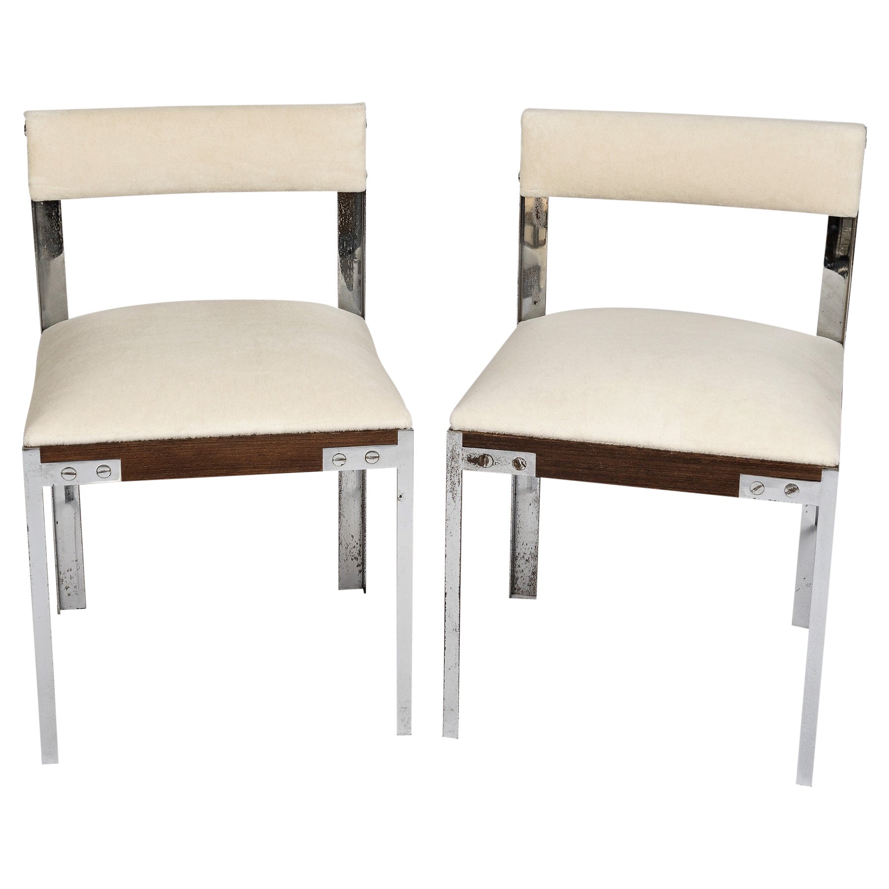 Pair of Chrome and Palmwood Chairs by Hubert Nicolas, France 1970's For Sale
