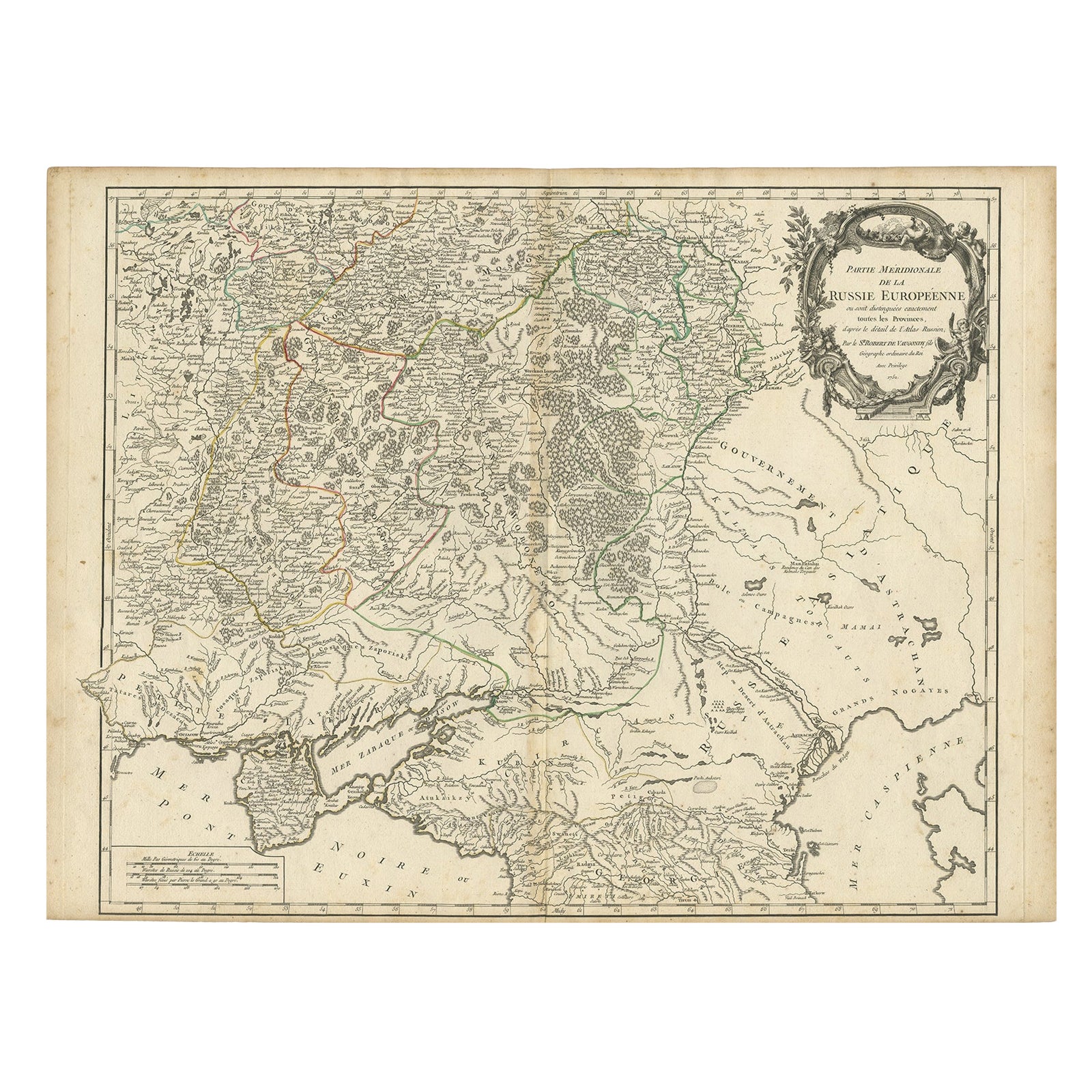 Detailed Antique Map of the Southern Part of European Russia and Ukraine, 1752 For Sale