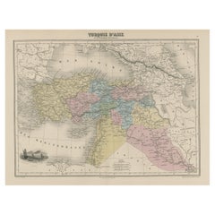 Original Antique Map of Turkey in Asia, 1880