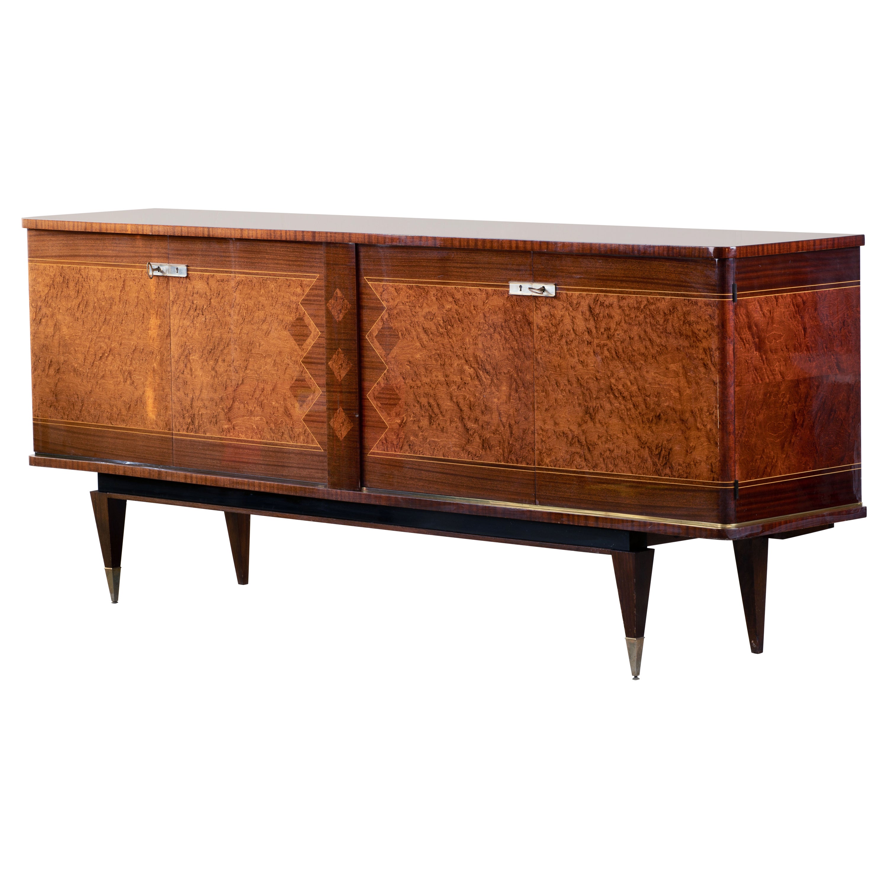 French Large Art Deco Sideboard Elm Burl, 1940s