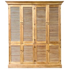 Vintage Oak Wardrobe Linen Blanket Closet with Slated Doors