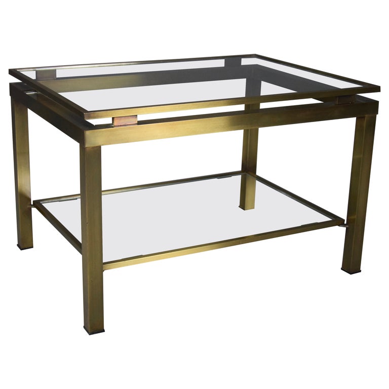 Maison Jansen Brass and Glass Hollywood Regency Coffee / Side Table For Sale
