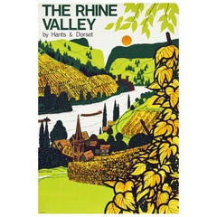 1960s British Coach Travel Poster German Rhine Valley Landscape