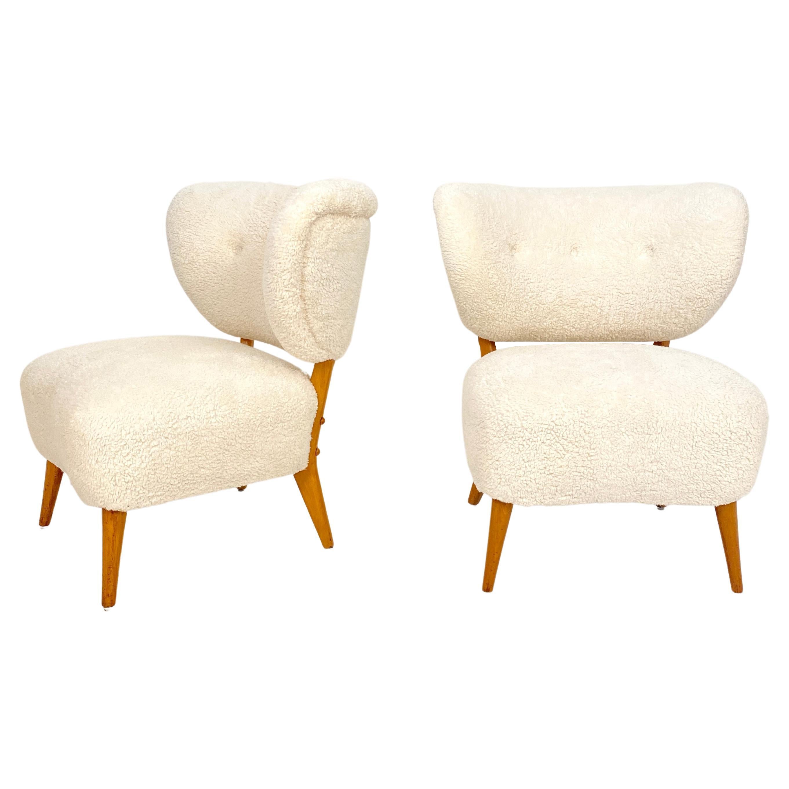 Pair of Boucle Mid-Century Lounge Chairs by Otto Schultz in Teddy Fur, 1950s