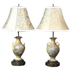 Vintage Mao Period Table Lamps Chinoiserie Amphora Elephants Butterflies Flowers