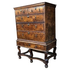 Late 17th Century William & Mary Burr Elm, Walnut and Oak Chest on Stand