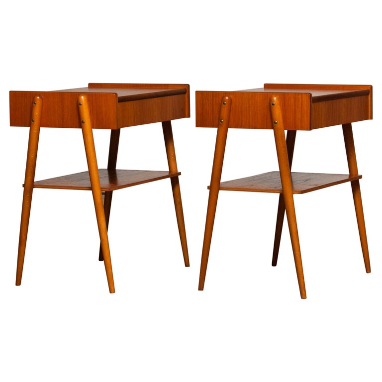 Pair Teak Nightstands Bedside Tables by Carlström & Co Mobelfabrik from 1950 For Sale