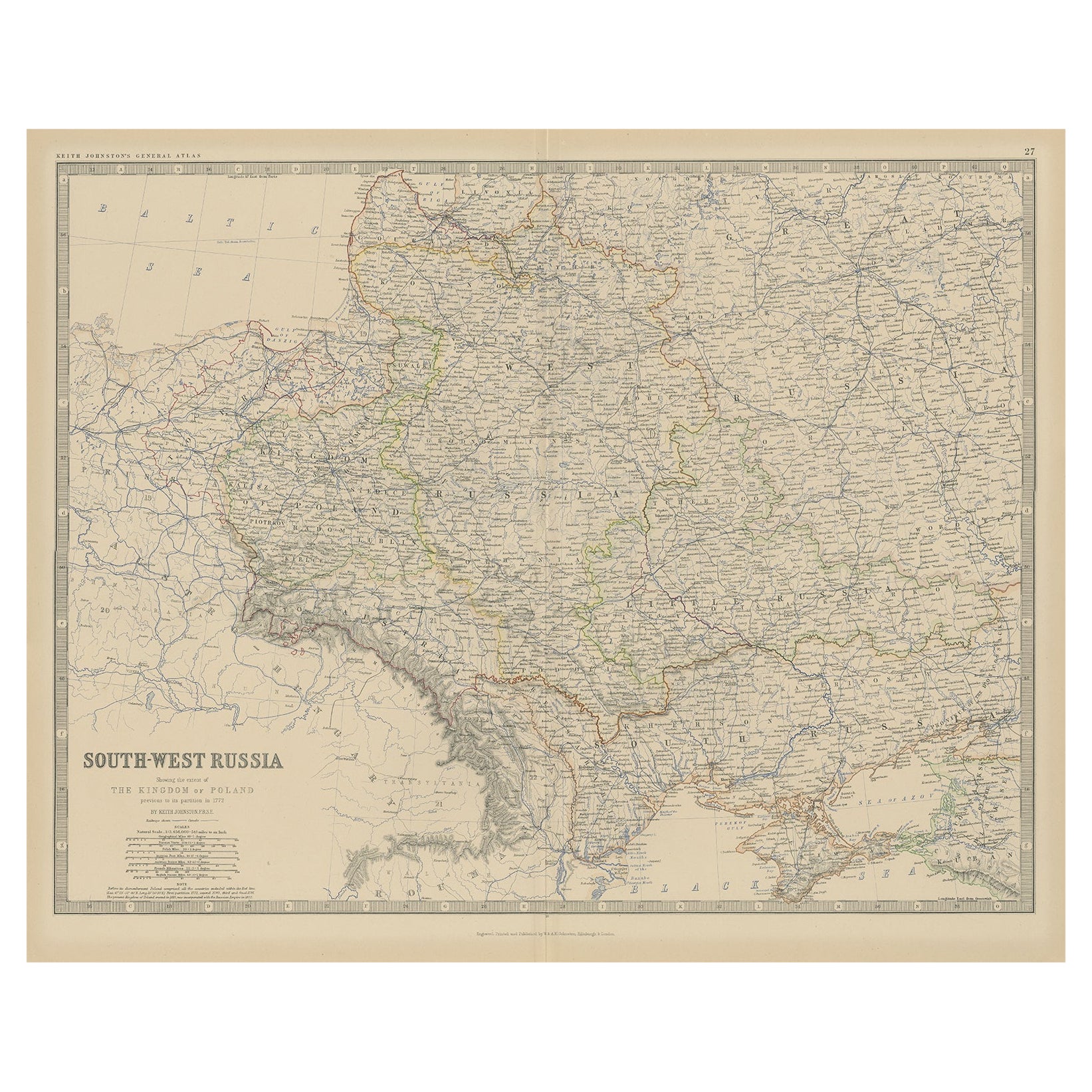 Ancienne carte de la Russie du Sud, y compris l'extrême du Royaume de Pologne, 1882 en vente