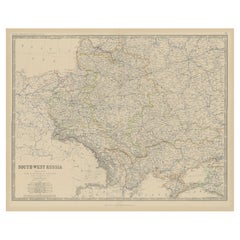Antique Old Map of Southern Russia, Incl the Extent of the Kingdom of Poland, 1882