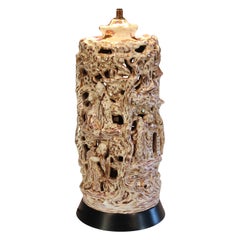 Lampe MCM en poterie d'atelier italienne Chinoiserie des années 1950 lustre sculpté vintage