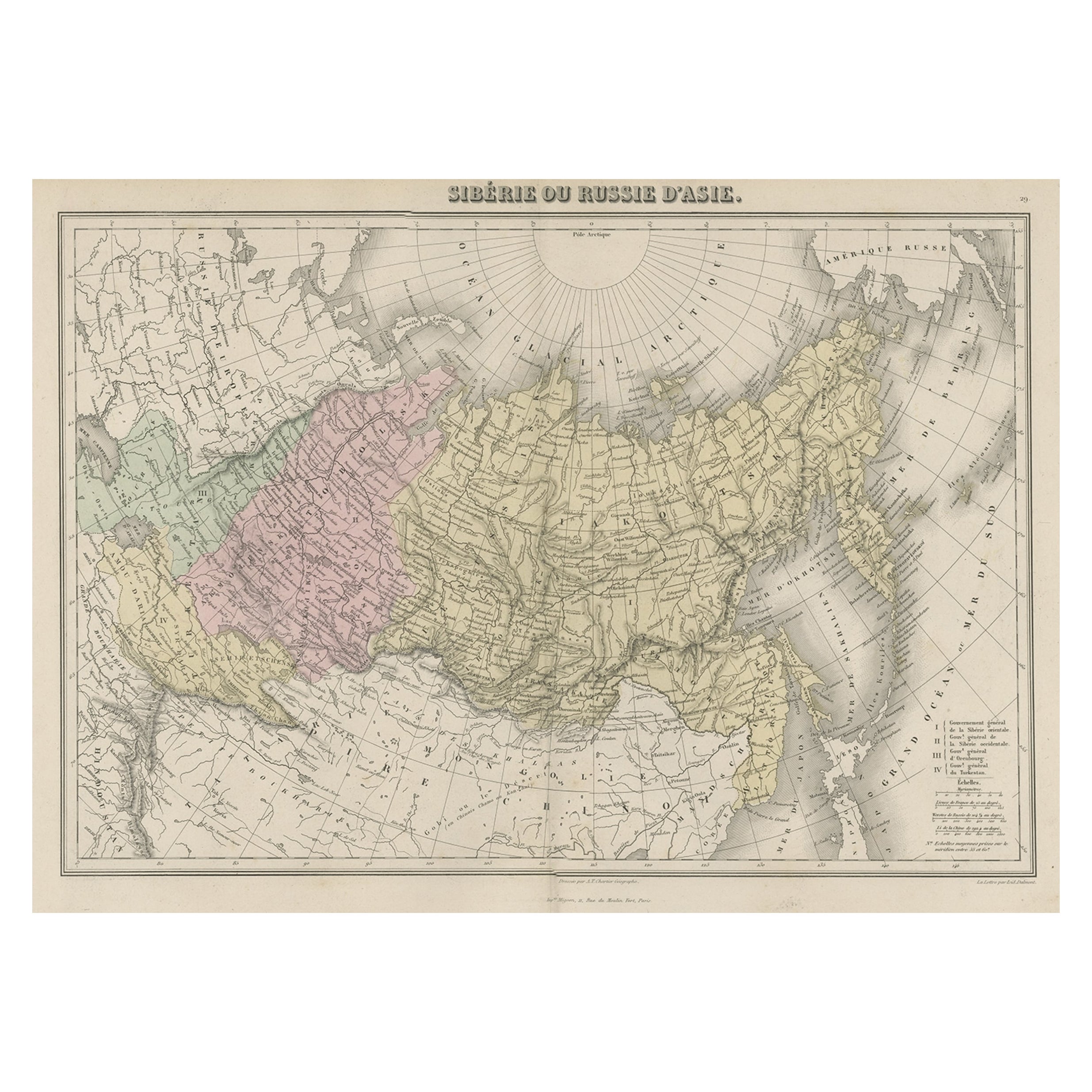 Original Antique Map Covering the Russian Empire in Asia, 1880