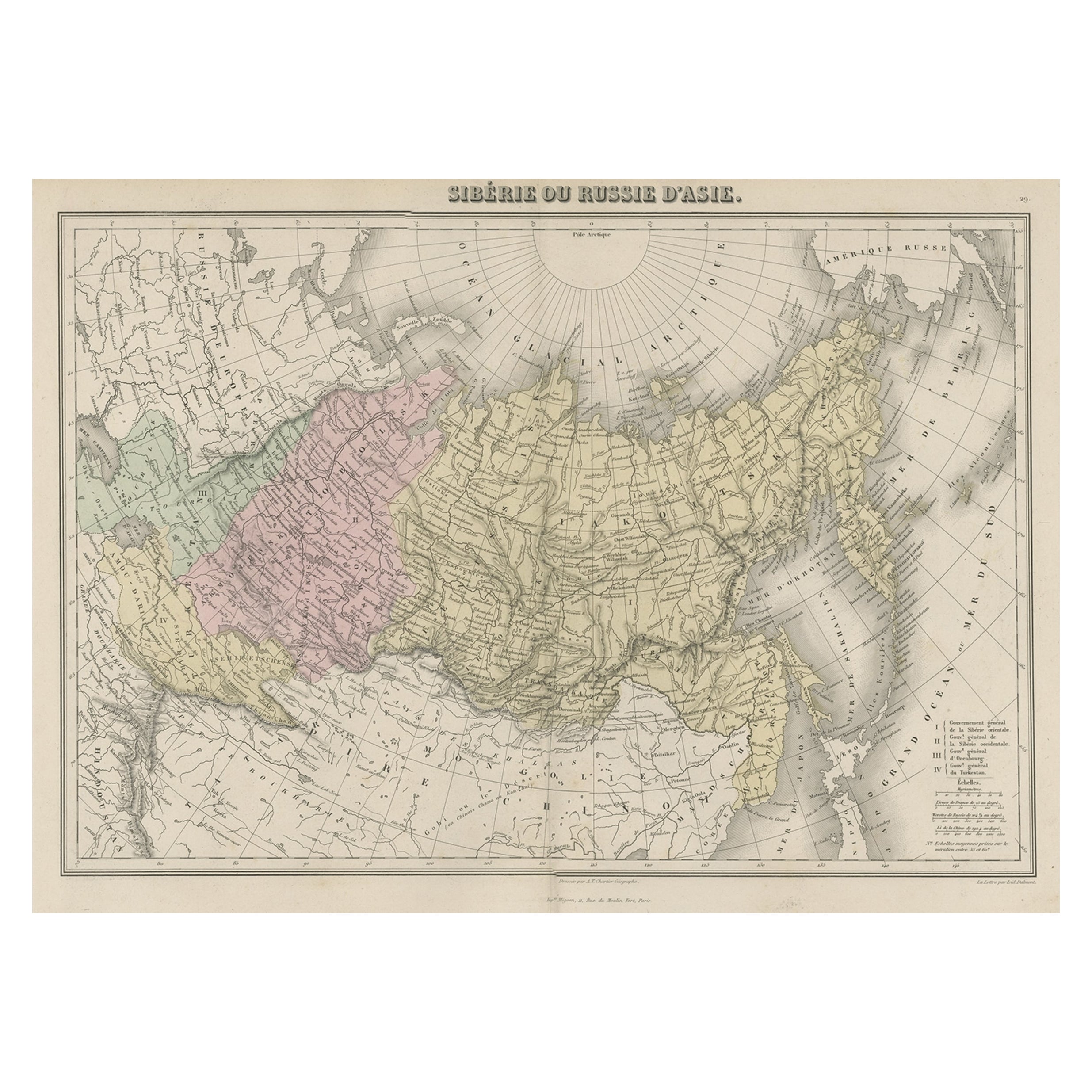 Carte ancienne originale couvrant l'Empire russe en Asie, 1880