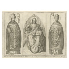 Rare Religious Print of God the Father with S. Actenasius & S.Ianuarius, ca.1750