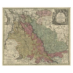 Ancienne carte du Rhin et des villes allemandes Incl Dsseldorf, Bonn, Kln, Etc., vers 1730