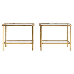 Pair of Golden Brass and Glass Side Tables