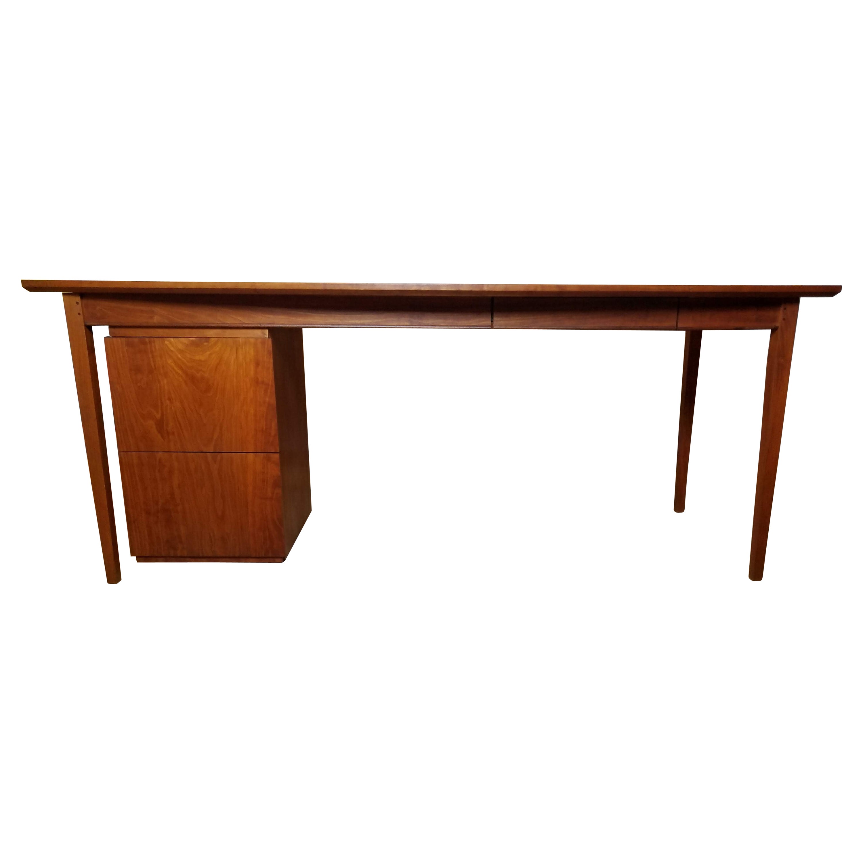 Bowed Front Solid Cherry Desk with Suspended Drawers Maine Studio 1980s For Sale