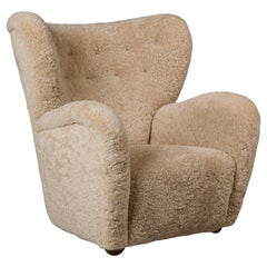 Vintage 1940s Large Sculptural Swedish Shearling Armchair