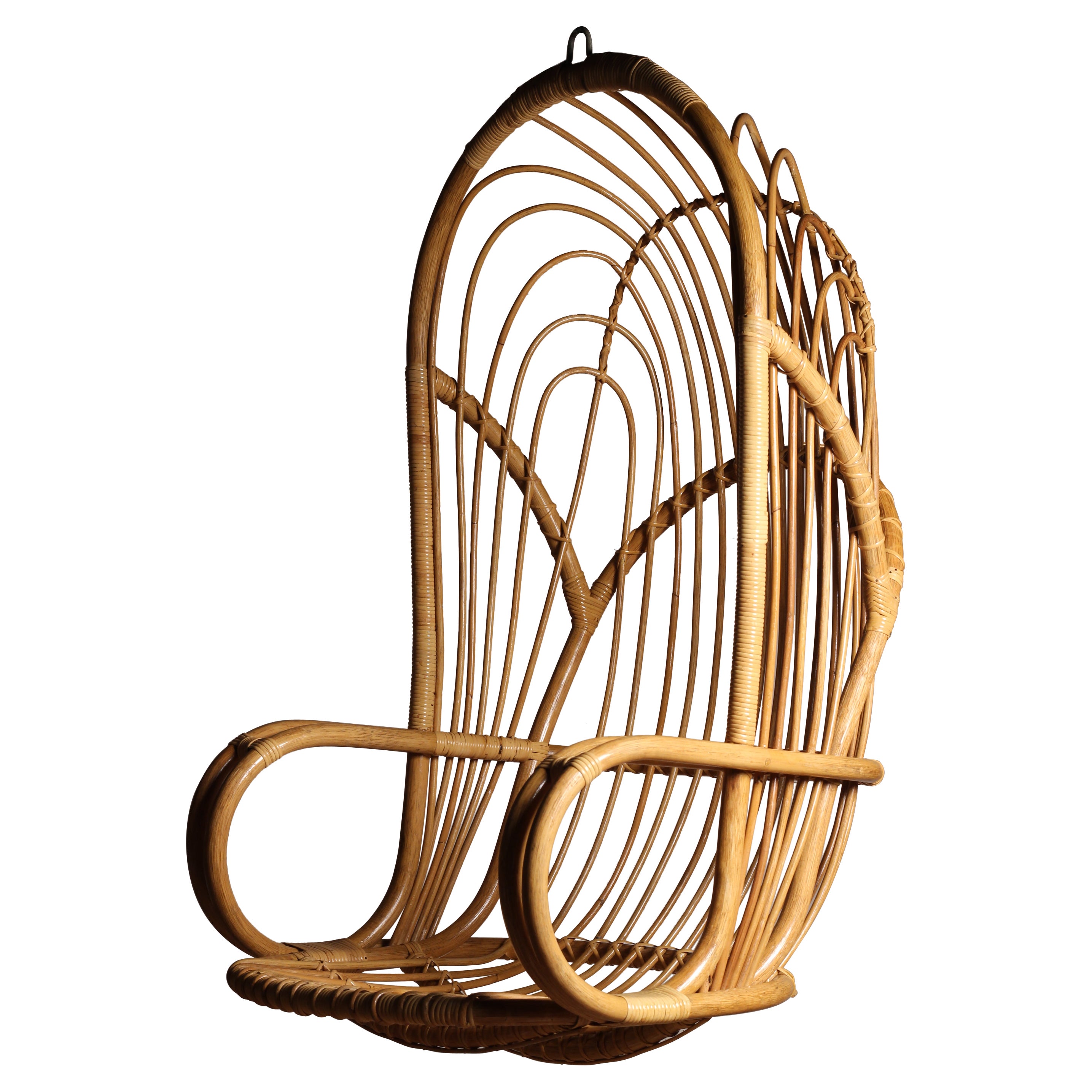Boho Chic Style 1960’s Wicker and Cane Hanging Chair by Rohe Noordwolde