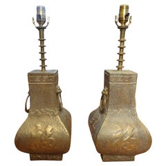 Used Pair of James Mont Asian Modern Brass Lamps