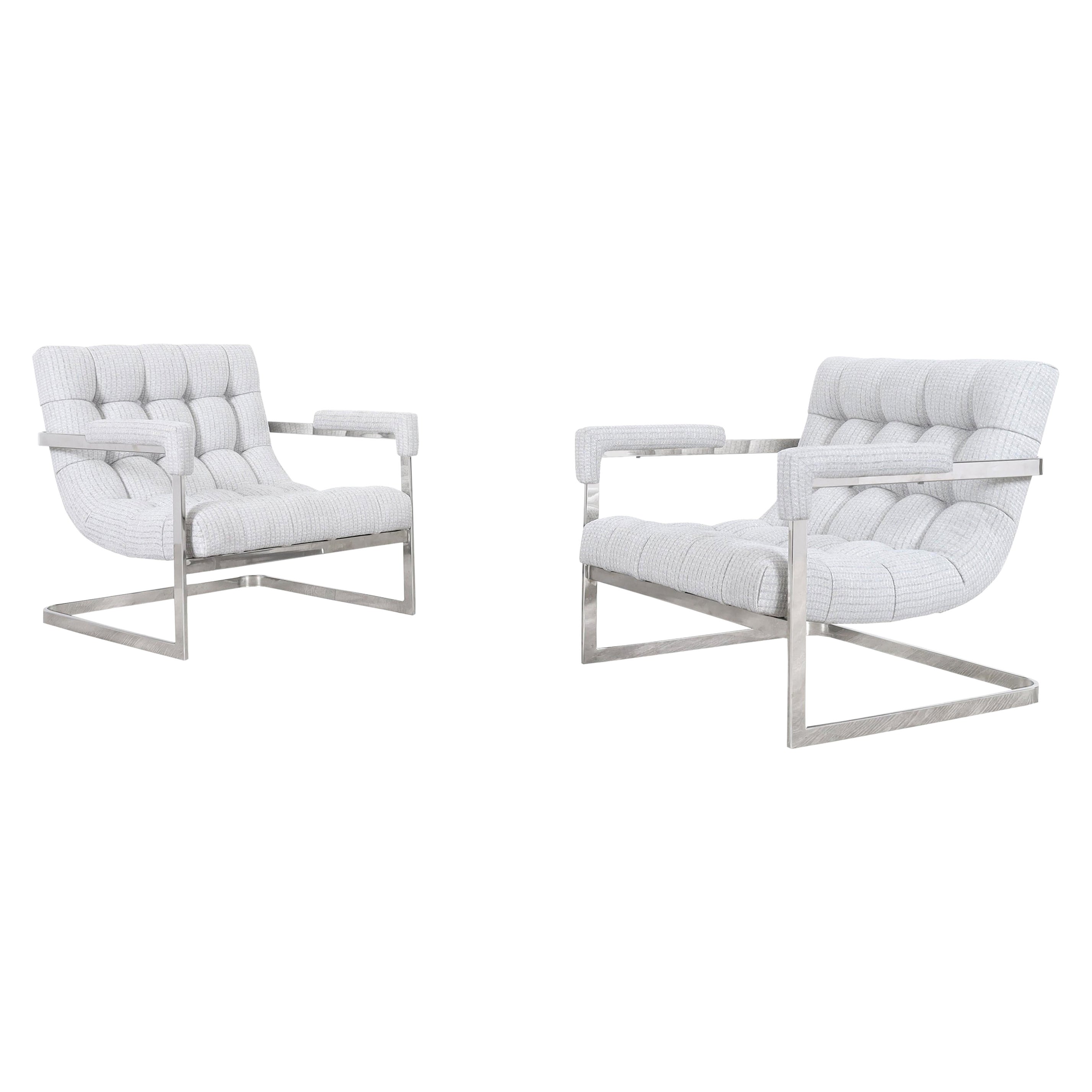 Vintage Chrome "Scoop" Lounge Chairs in the Style of Milo Baughman