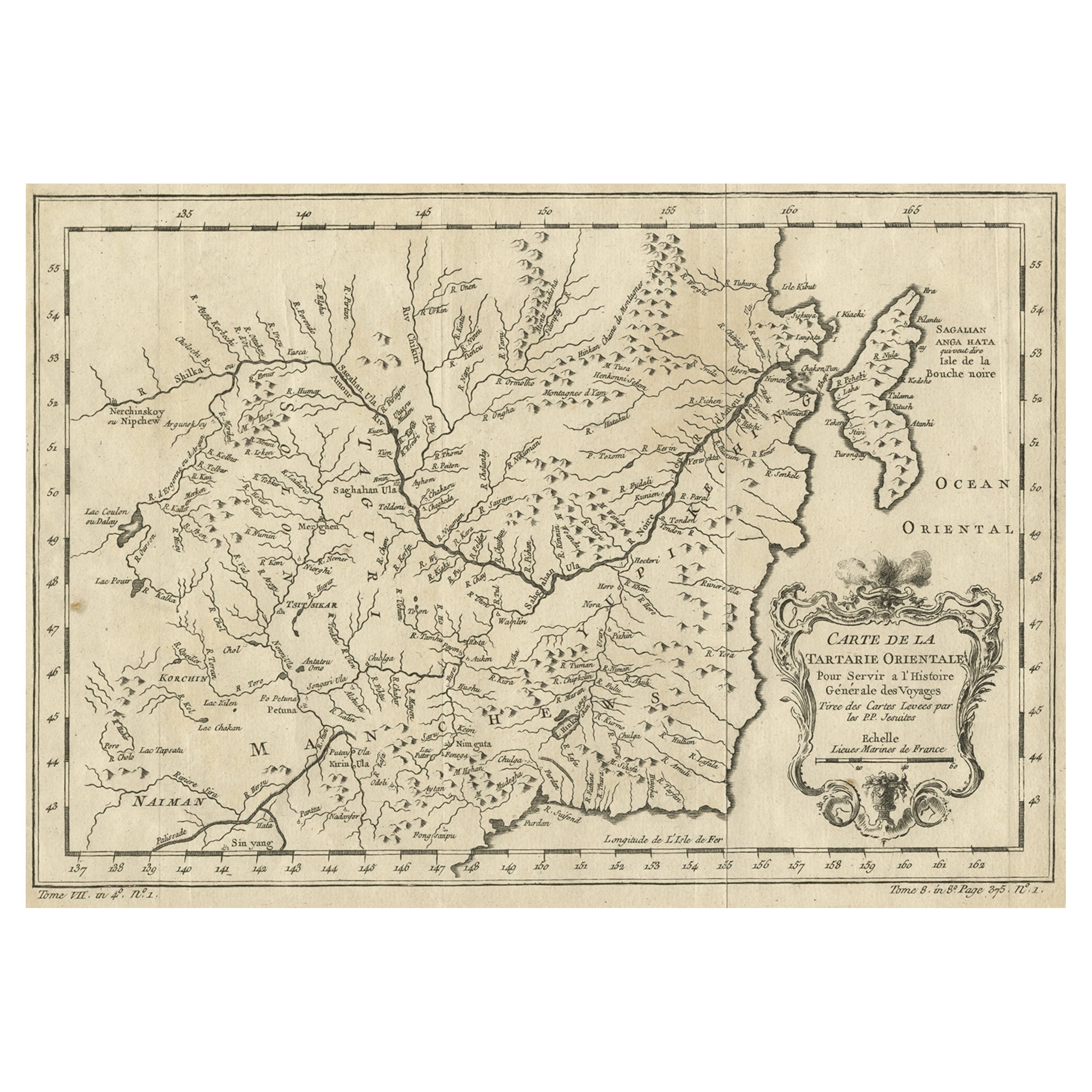 Mappa antica originale della Tartaria "Cina settentrionale e Russia dell'Estremo Oriente", 1757