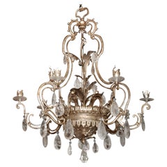 Mid-Century French Bagues Style Silver Iron Rock Crystal Chandelier