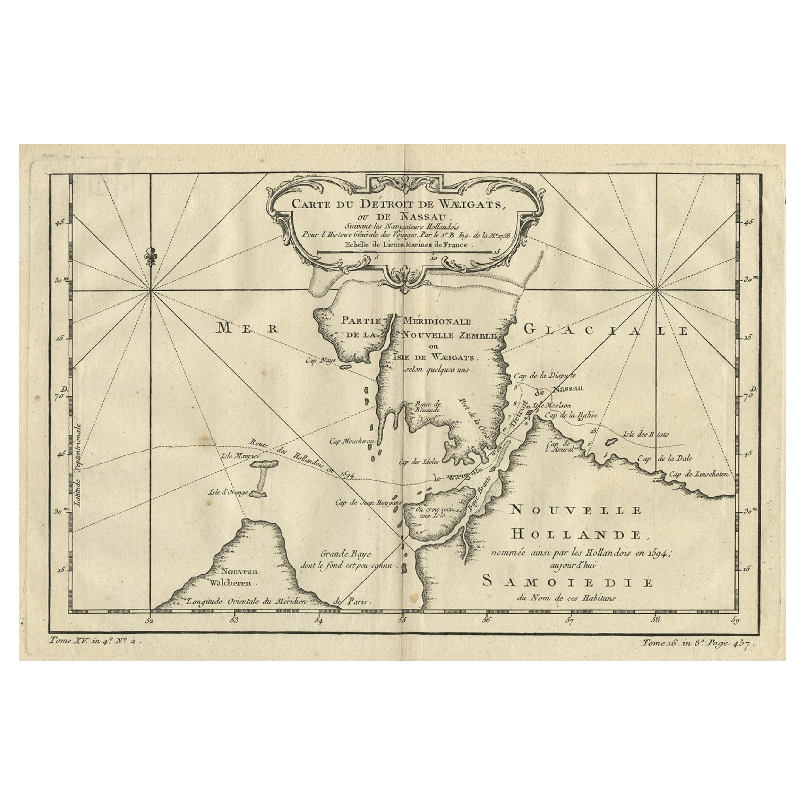 Map of the Russian Islands of Novaya Zemlya and Pechorskaya Guba, 1758 For Sale