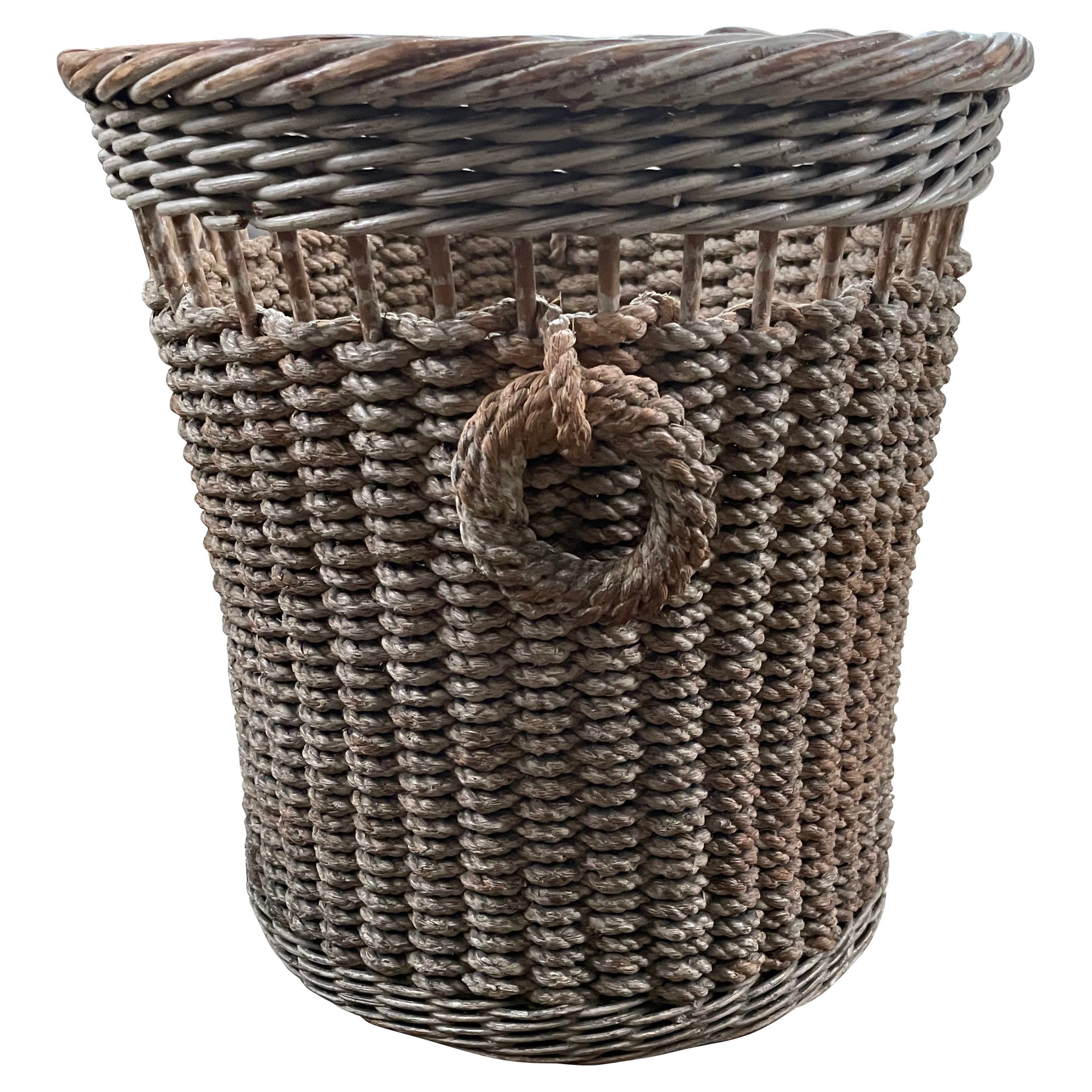 Rope and Wicker Wastebasket For Sale