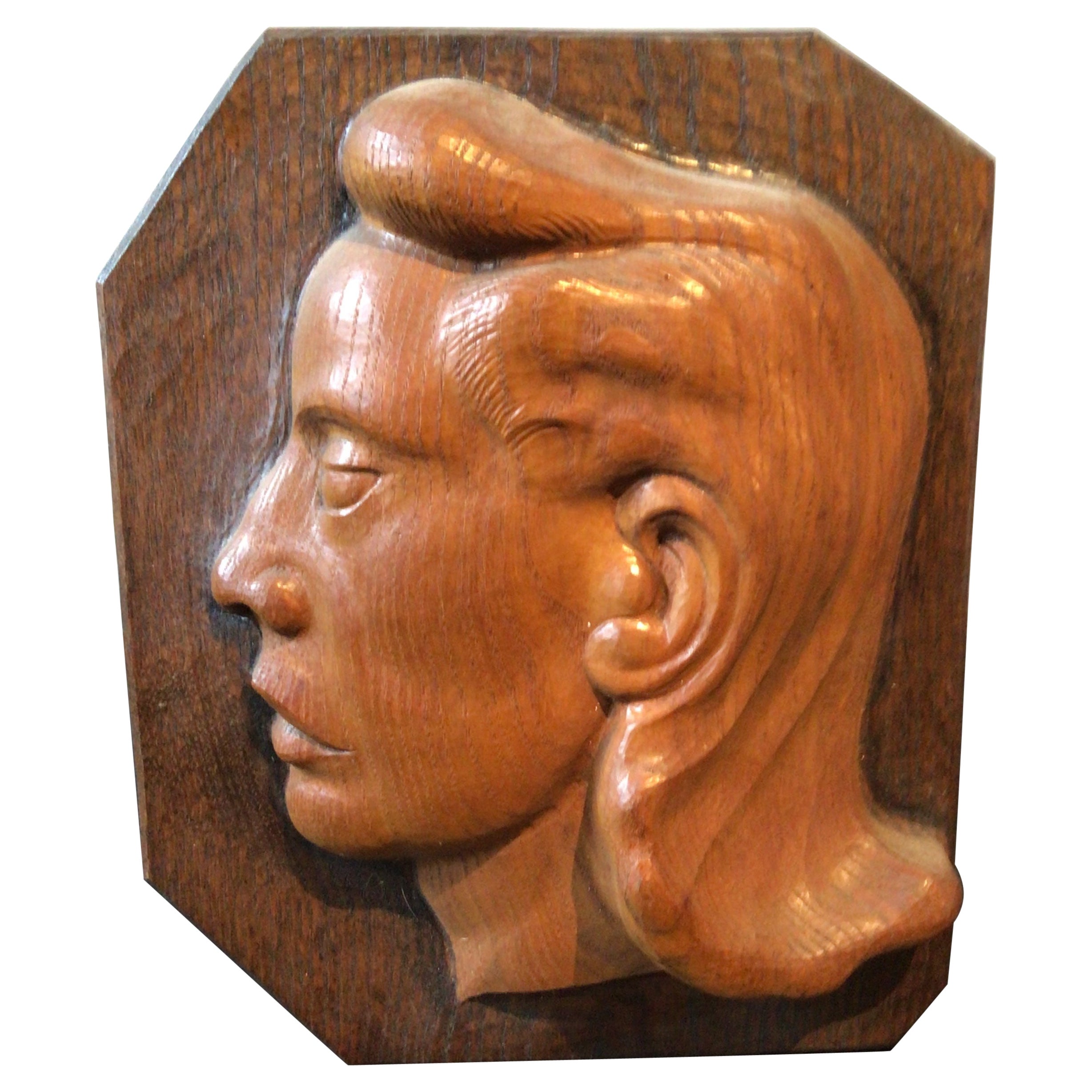 1940s Carved Wood Profile of a Lady For Sale
