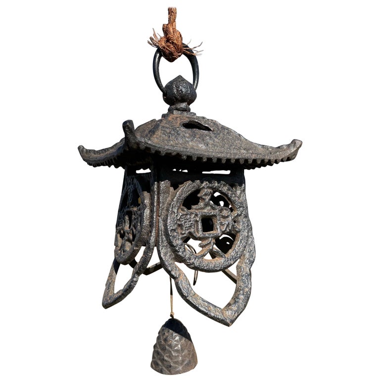 Japanese Unique Old "Lucky Money" Lantern & Windchime For Sale