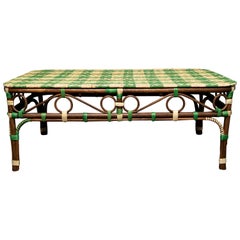 Creel and Gow Green and Cream Rattan Coffee Table with Hounds Tooth Top Design