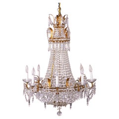 Early 20th C French Empire Style Eight Light Crystal Chandelier