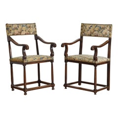 Near Pair Northern Spanish Henry II Period Tapestry Upholstered Armchairs