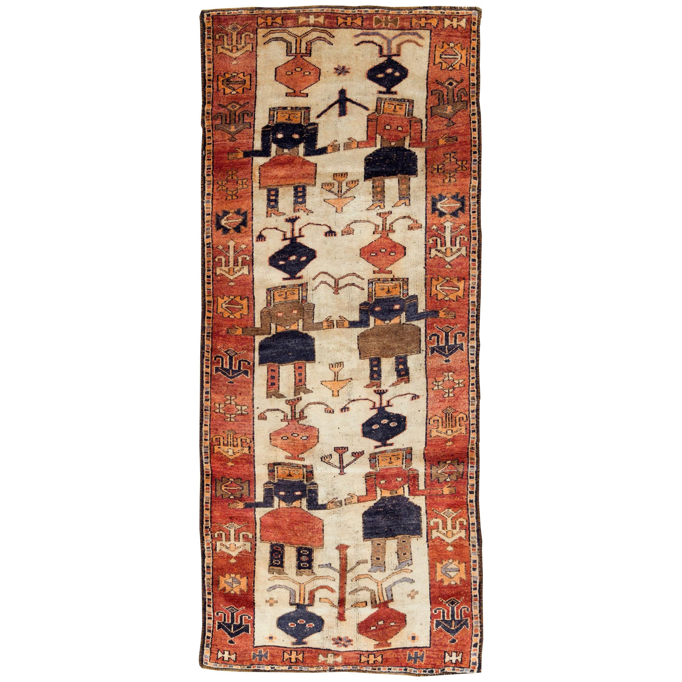 Tribal Mid-20th Century Handmade Persian Bakhtiari Pictorial Gallery Rug For Sale