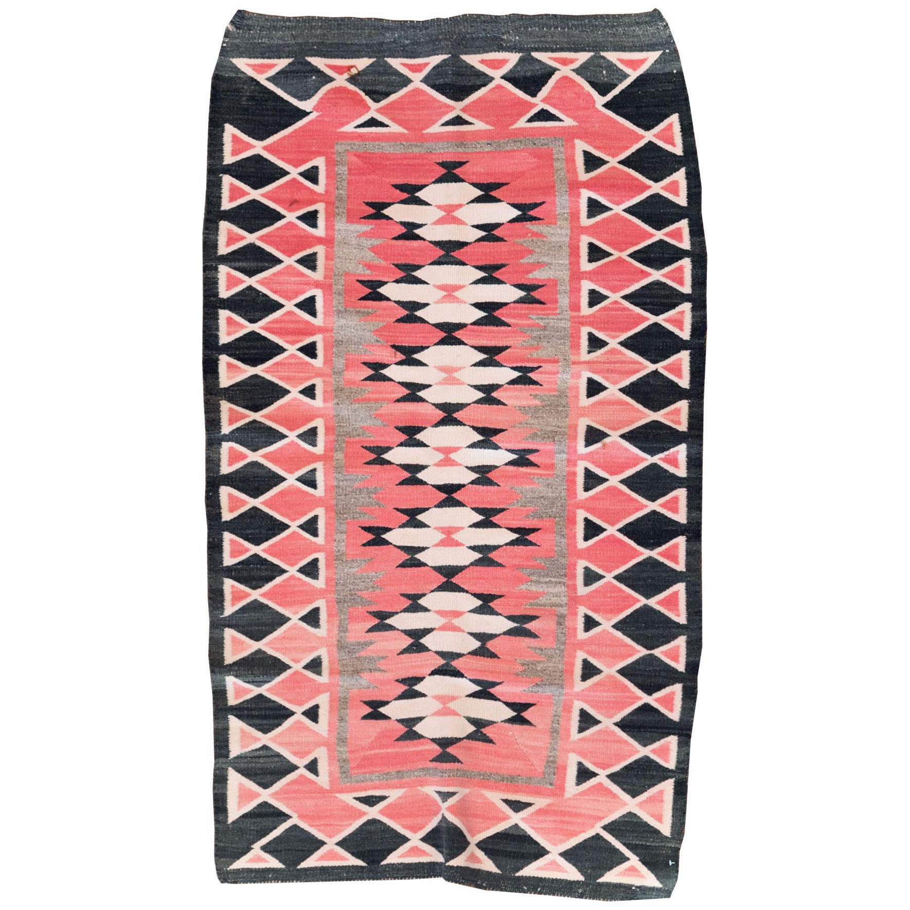 Handgewebter Flachgewebter Navajo-Teppich, Stammeskunst, Mitte des 20. Jahrhunderts
