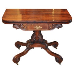 19th Century English Regency Rosewood and Brass Inlaid Card Table