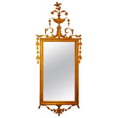English Georgian Hepplewhite Period Gold Leaf Mirror with Urn, Leaves and Swags