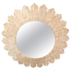 Glamorous Large White Tessellated Stone Sunburst Mirror