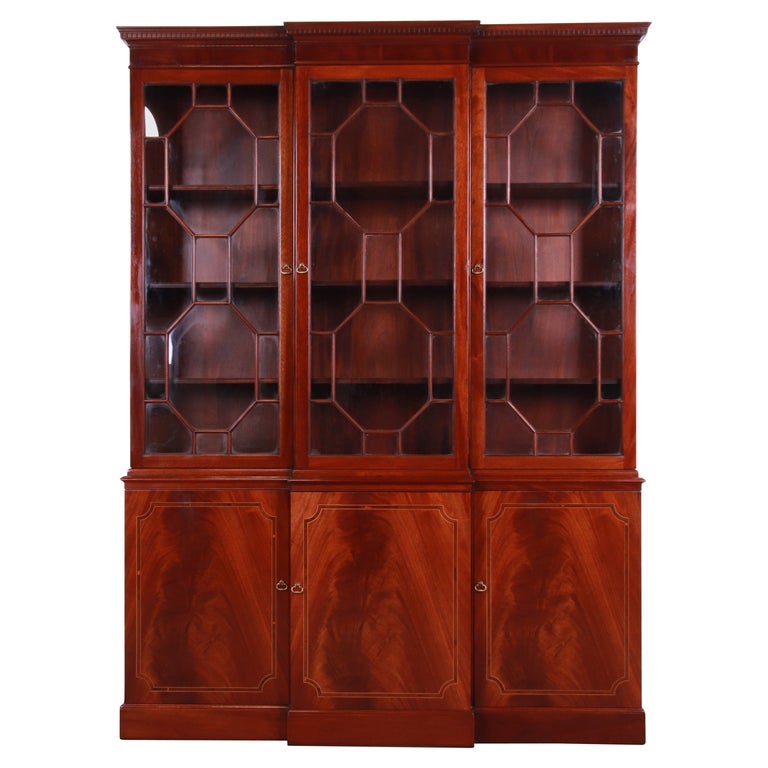 Baker Furniture Flame Mahogany Breakfront Bookcase at