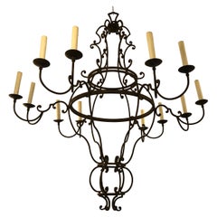 Monumental Designer Wrought Iron 12 Arm Chandelier