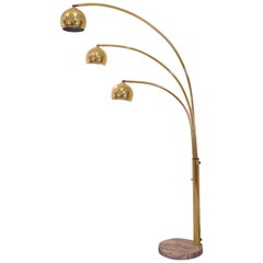 Vintage MCM Marble Base Brass 3 Light Arc Floor Lamp, Adjustable