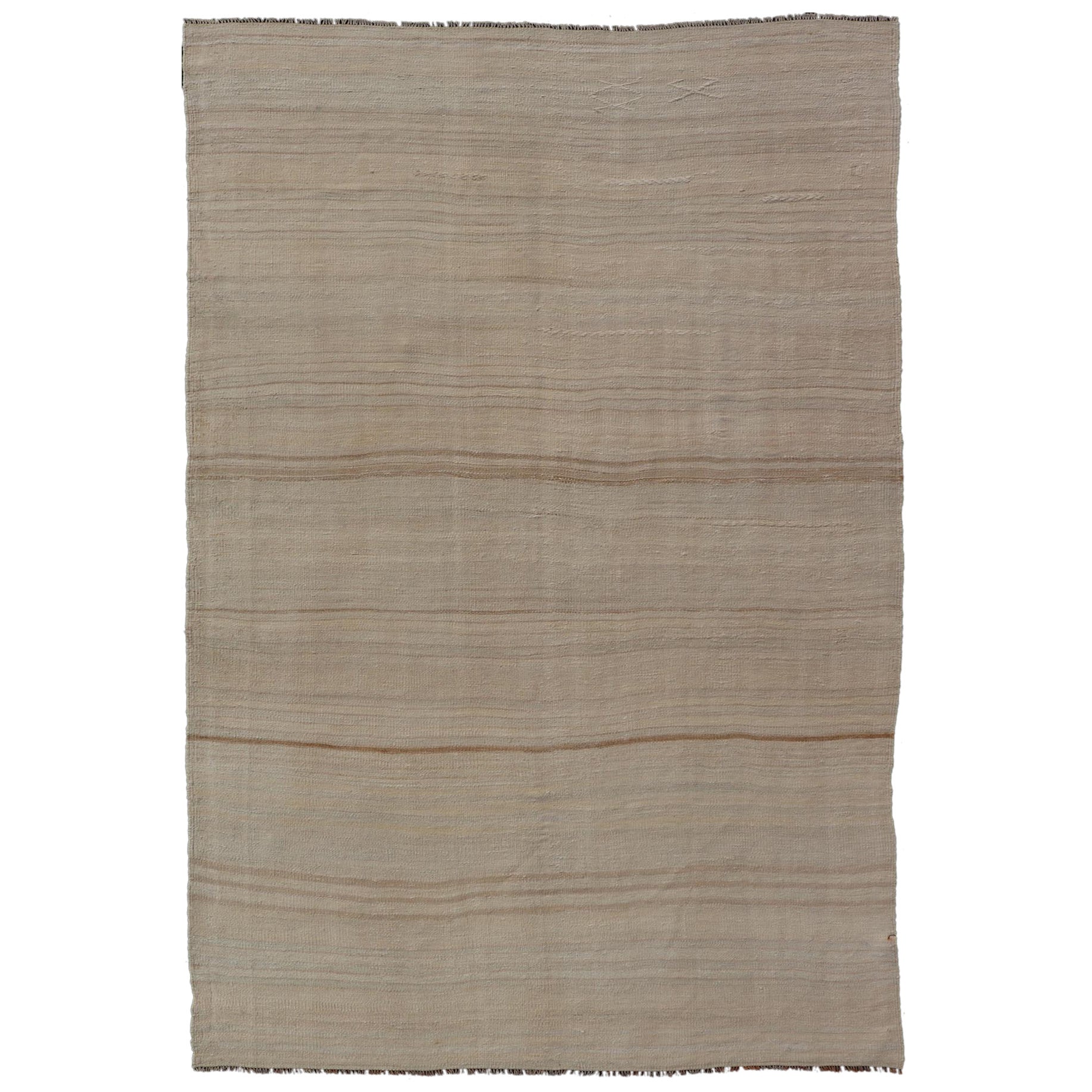 Turkish Hand Woven Vintage Kilim Rug with in Tan, Taupe, Brown, and Earth Tones