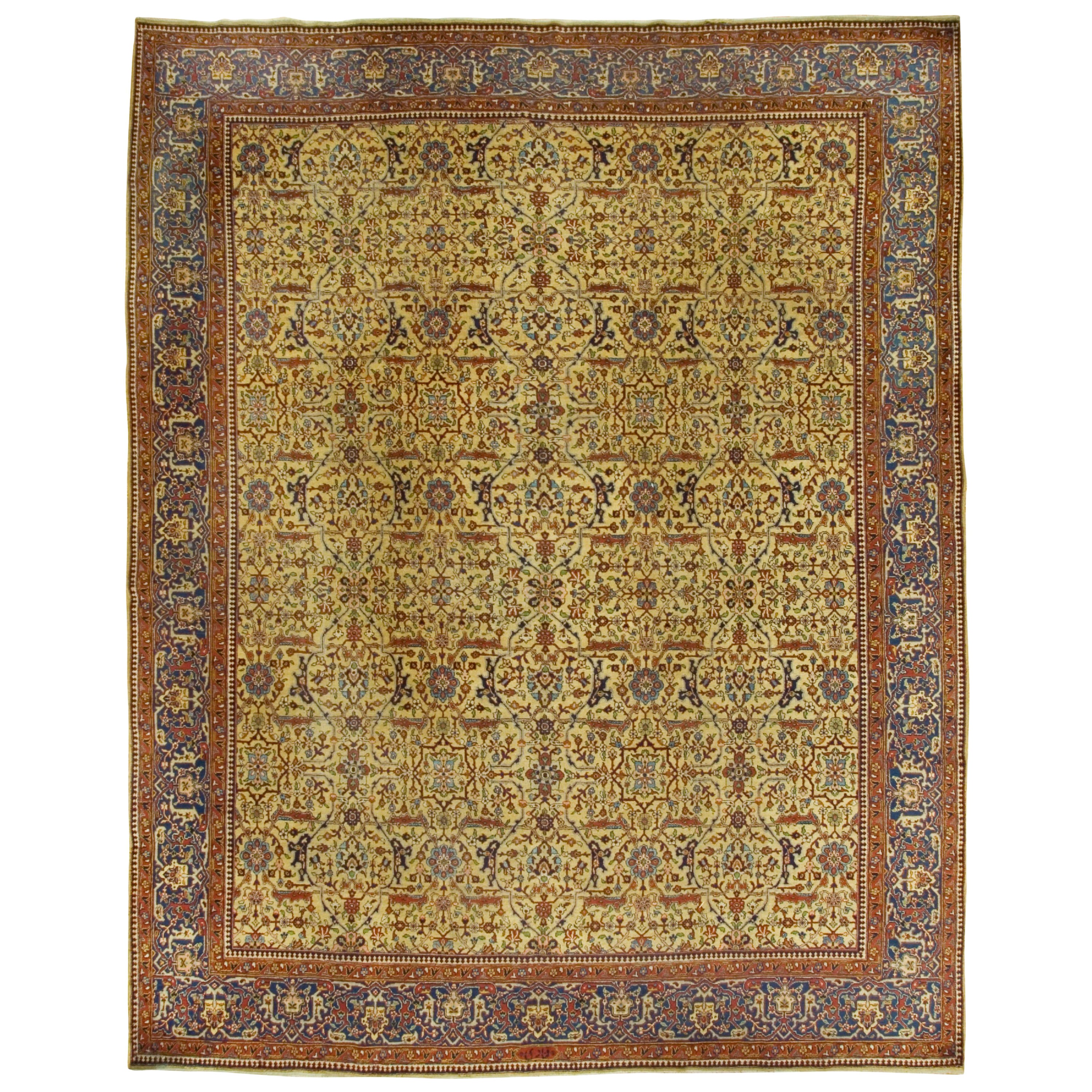 Antiker persischer Täbriz-Teppich  10' x 12'6 x 12'6
