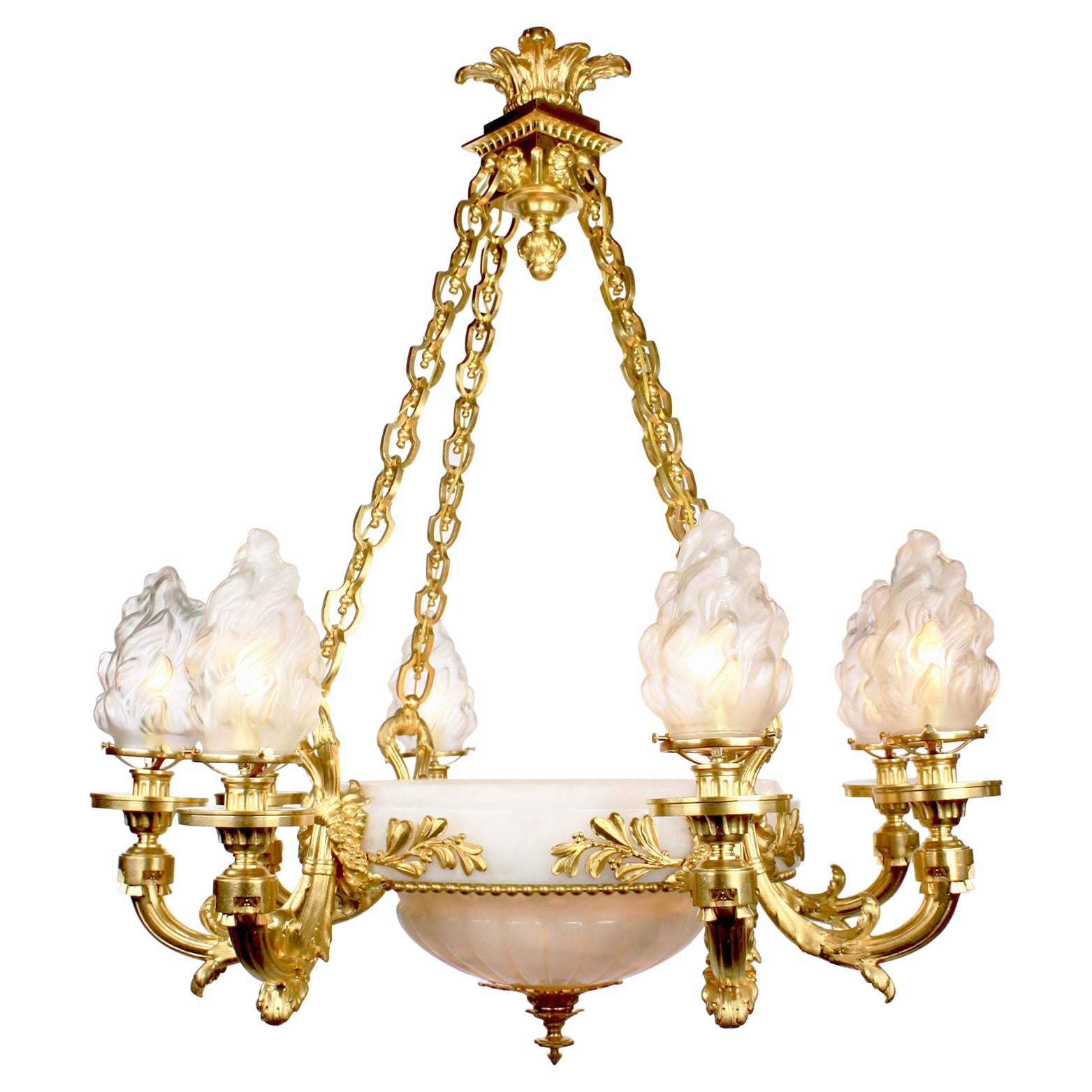 19th Century Franco-Russian Neoclassical Style Ormolu & Alabaster Chandelier For Sale