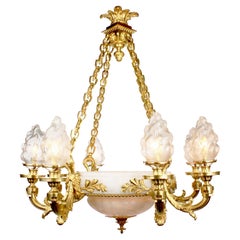 19th Century Franco-Russian Neoclassical Style Ormolu & Alabaster Chandelier